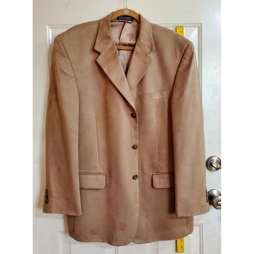 VTG Stafford Jacket Mens 44R Fawn Brown Ultra Suede‎ Blazer 3 Button Sport Coat